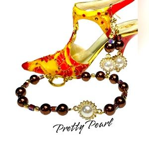 Brown Pearl set -dangle earrings and bracelet set